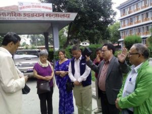 Prayaing in front of the Ministry of Cultur Tourism & Civil Aviation.