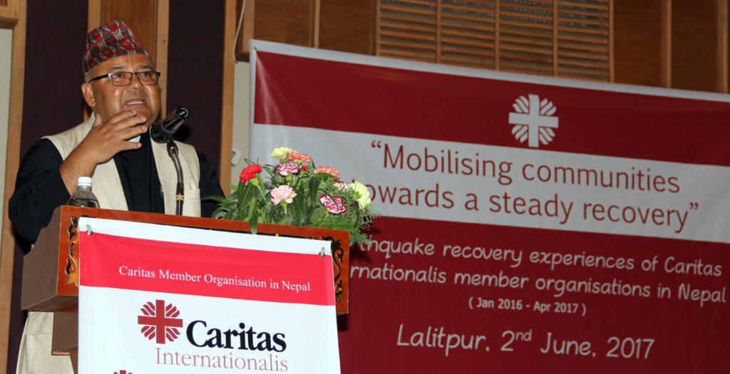 Fr. Silas Bogati; executive director of Caritas in Nepal addressing the 2nd earthquake commemoration event in Lalitpur on 2 June.