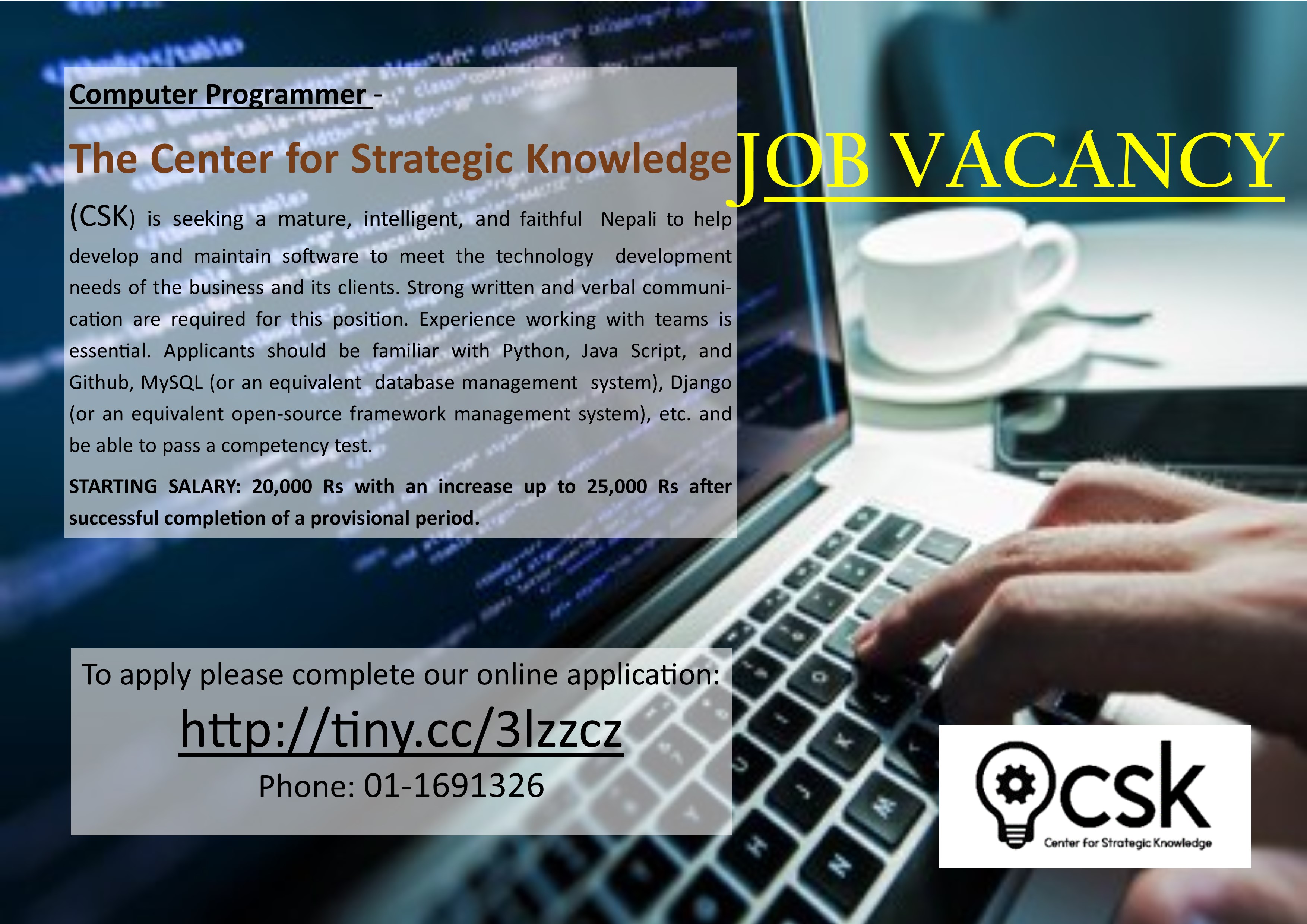 Vacancy at CSK (The Center for Strategic Knowledge)