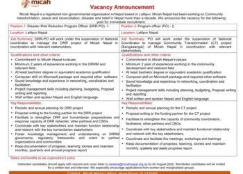Vacancy at Micah Nepal