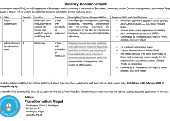Vacancy at Transformation Nepal